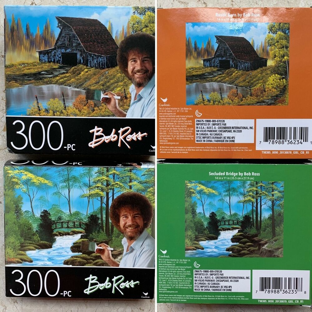 Bob Ross Paintings NEW 2 Jigsaw Puzzles ~ Secluded Bridge Rustic Barn SEALED